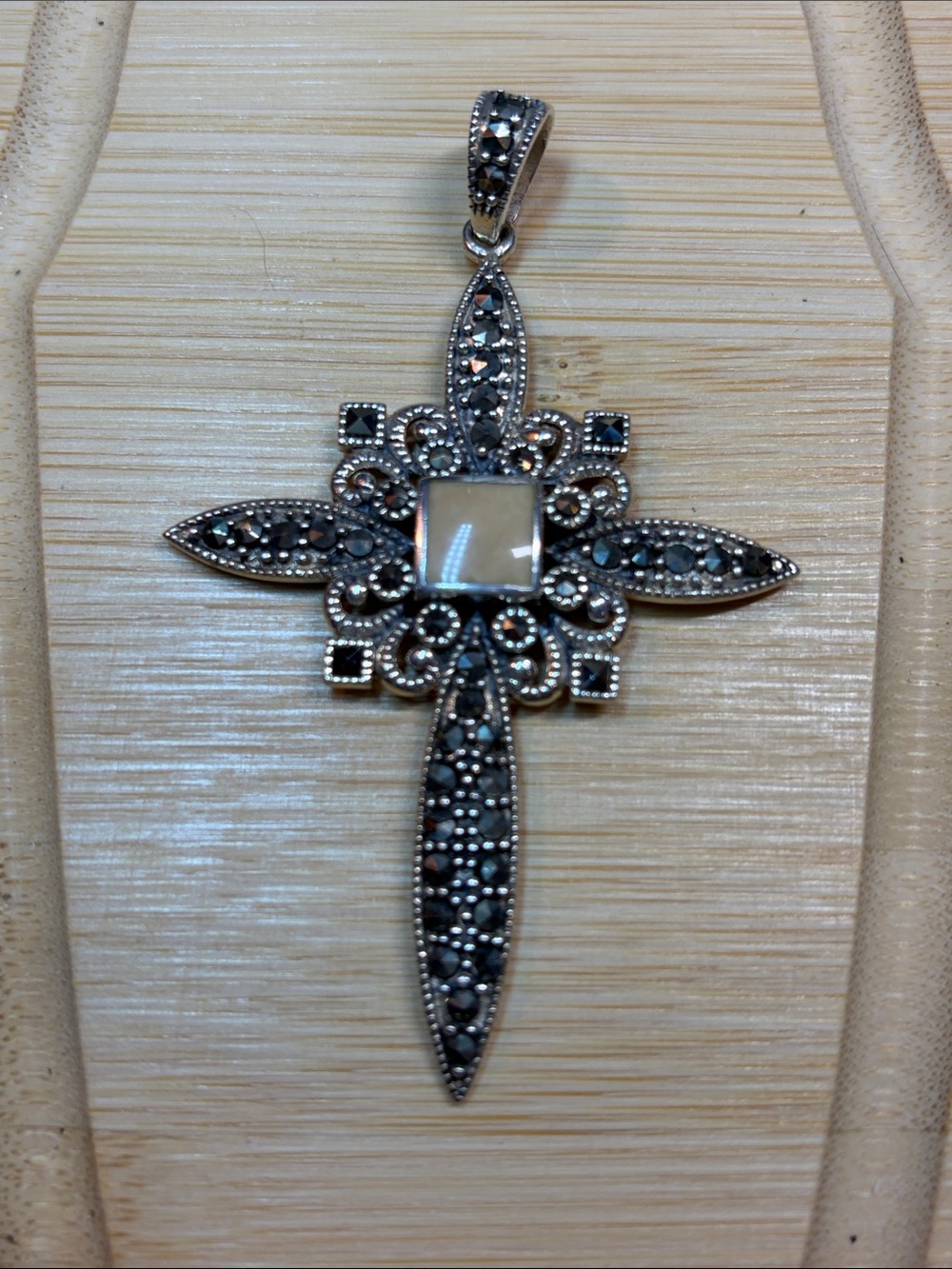 Vintage Sterling Silver and Black Marcasite Cross Pendant